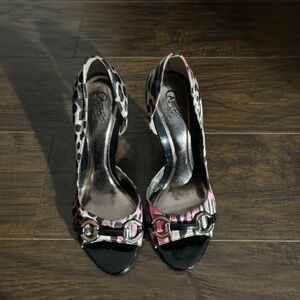 Carlos by Carlos Santana Black and Pink Animal Print Heels